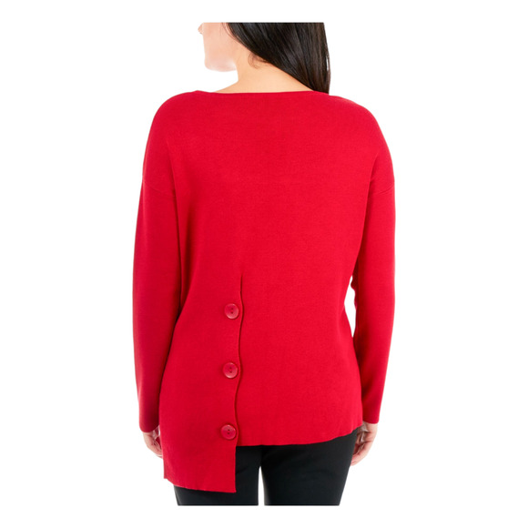 NY Collection Red Asymmetrical Sweater Chic Button Detail Knit Top Size petite L - Picture 2 of 12